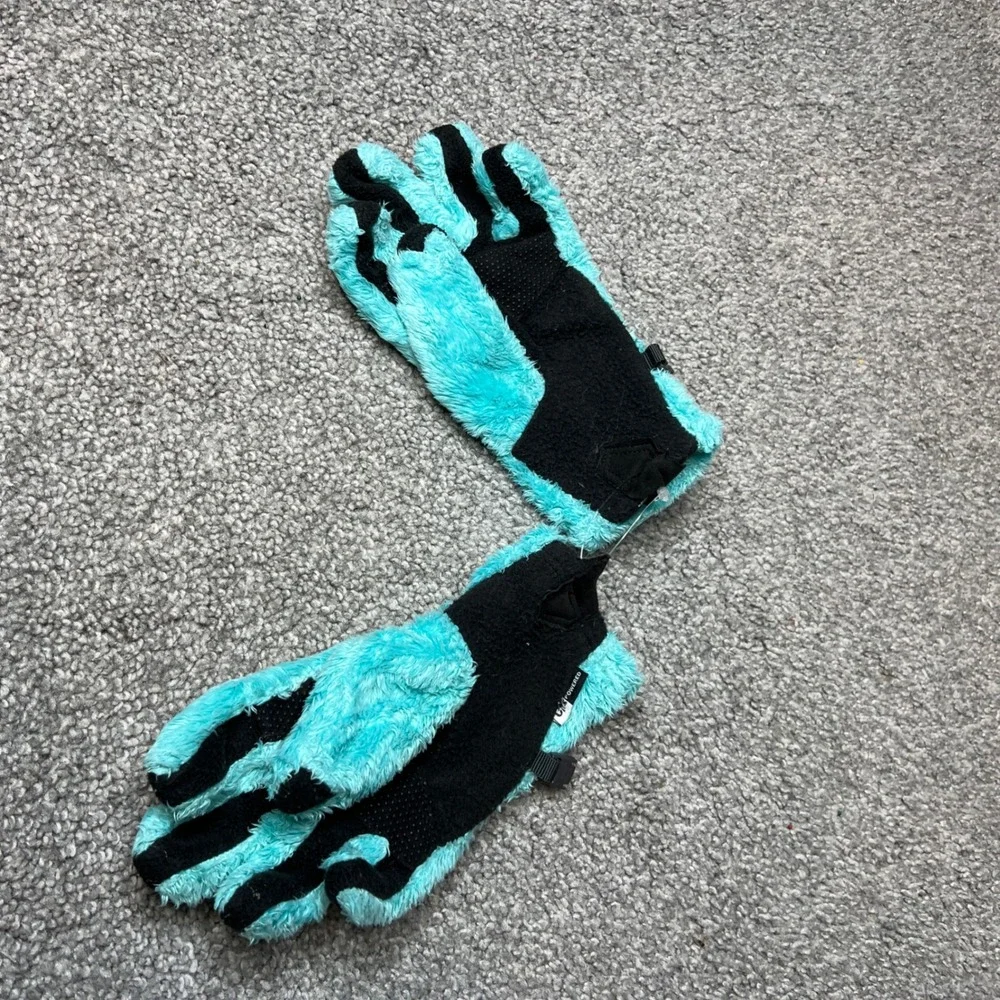The North Face youth girls Fleece Gloves‎ Teal Black Size M denali thermal